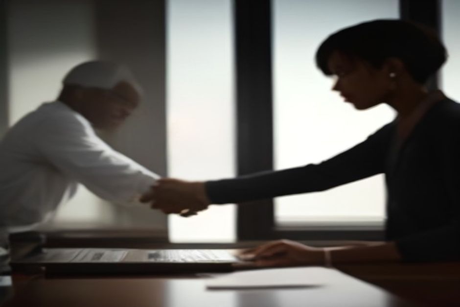 Two professionals shaking hands to close an agreement.