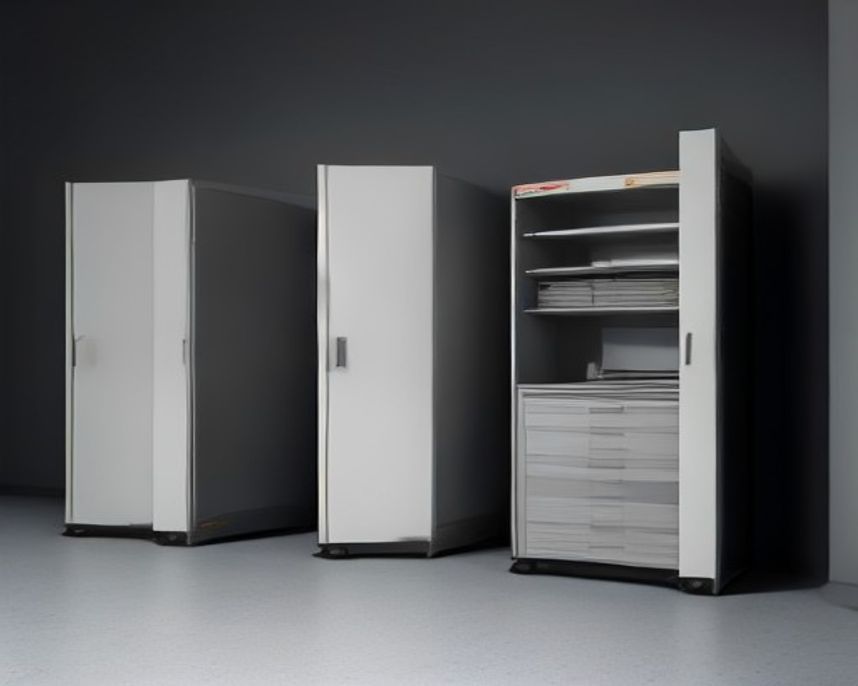 A small on-premises server room with a wall-mounted rack and patch panels.